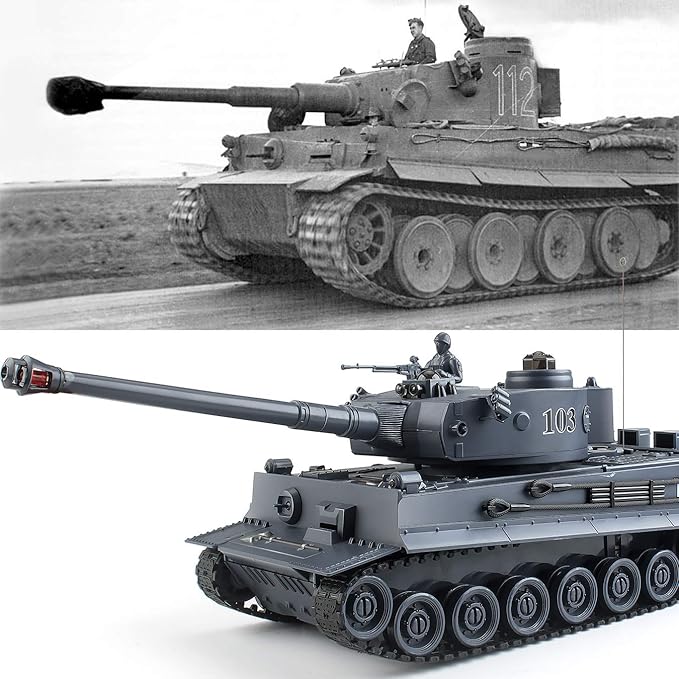 BEAURE Rc Tanks,1:28 WW2 German Tiger Army Tank Toys for Boys,9 Channels Remote Control Vehicles with Sound and Light,RC Military Toys for Kids Boys Girls(Gray)