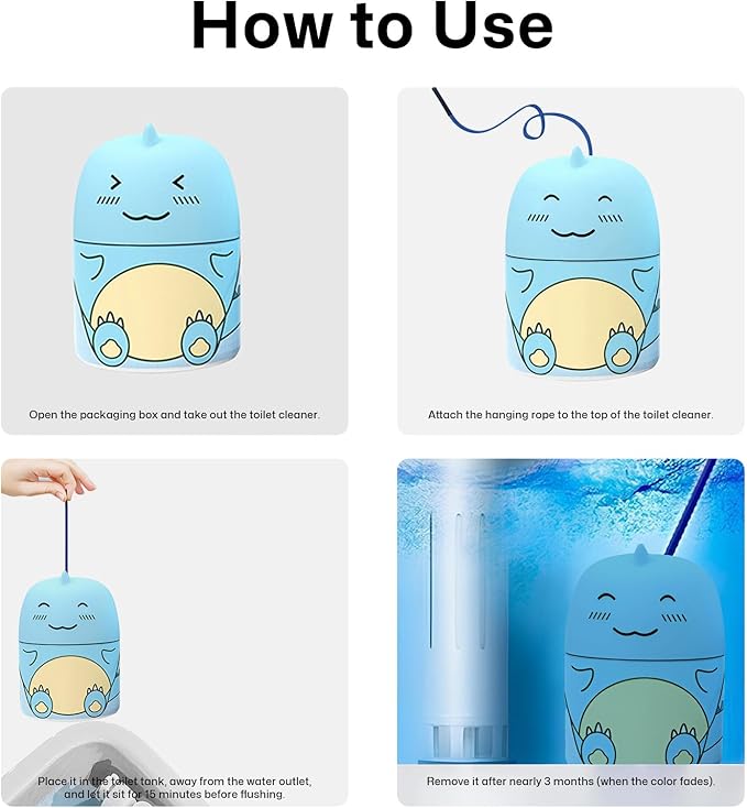MOGOXION Toilet Bowl Cleaners Automatic Toilet Cleaner for Inside the Bowl Bathroom Toilet Tank Cleaner Dinosaur Shape Design Household with Rope Toulet Cleaning Supplies - Blue Ocean Scent