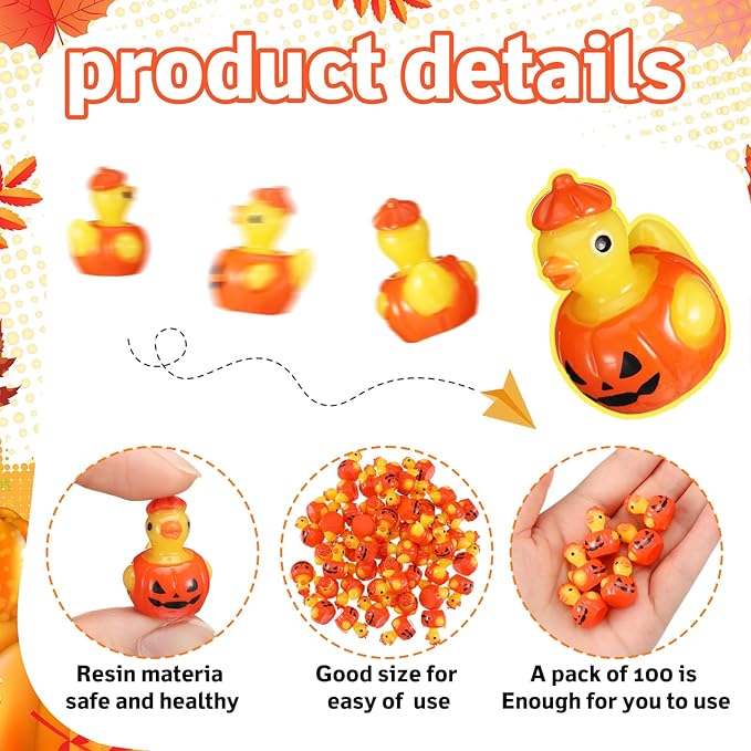 50 Pcs Themed Ducks Resin Ducks Resin Party Decorations for Crafts Making DIY Miniature Landscape Micro Decor Gifts (Pumpkin)