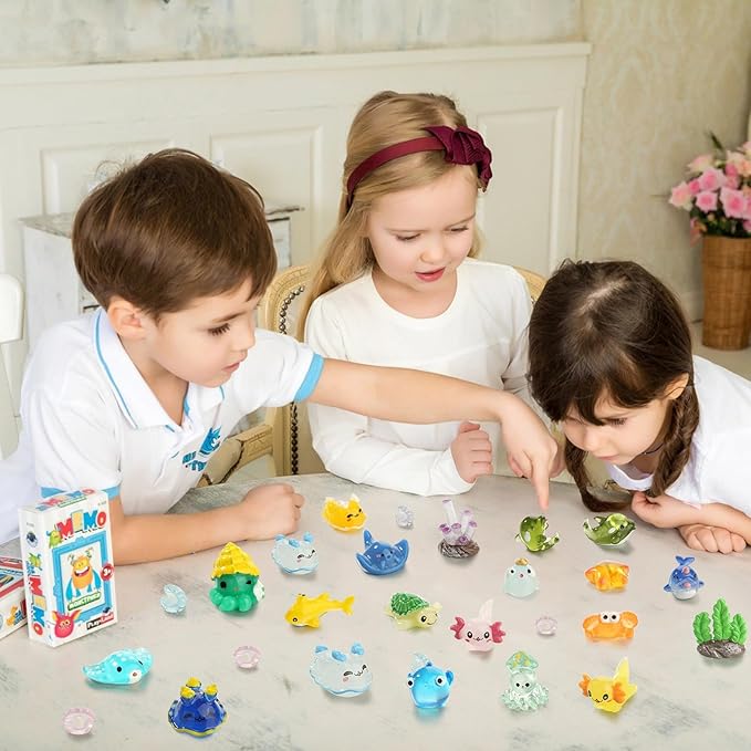48pcs Mini Ocean Resin Animals Tiny Sea Animals Figurines Marine Miniature Plastic Aquarium Ornaments Decorations for DIY Fish Tank Potted Micro Fairy Garden Dollhouse Accessory