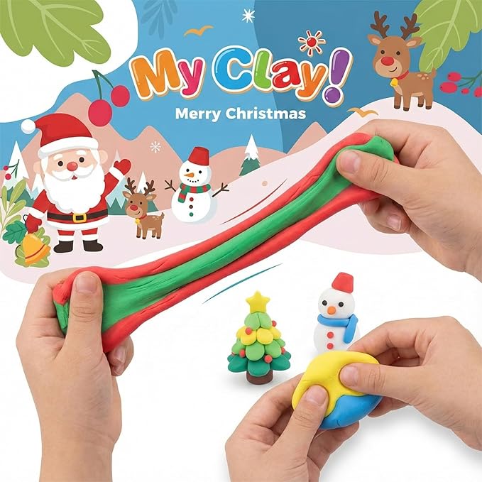 Air Dry Clay for Kids, 4 Christmas Mini Modeling Clay Sets, DIY Snowman Model Magic Clay Kit with Tools & Tutorials, Christmas Stocking Stuffers for Kids, Creatible Art Crafts Toys Gifts Xmas Gift