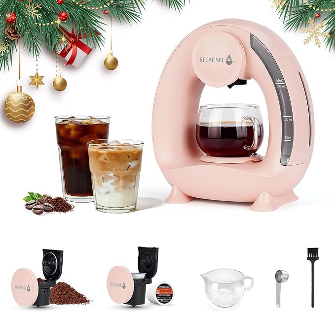 Single Serve Coffee Maker For K Cup Pod and Coffee Grounds /Tea, Fast Brew in 2 minutes, 2 IN 1 One Button Coffee Machine 4-8 Oz Brew Sizes, Stylish＆Compact For Home, Office, RV and Dorm, Pink
