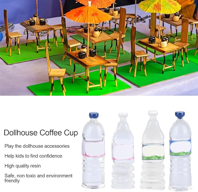 Aoaoy Miniature Water Bottle Set, 40pcs 4 Styles Dollhouse Drinking Accessories, for Doll House Decoration