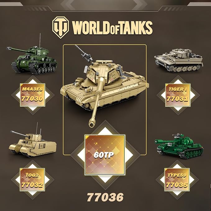 Reobrix 60TP Tank Building Set 77036, World of Tanks Authorized Products 1128 PCS, 1:28 Scale Tank Model Kit, Army Tanks Toy Building Kit for Military Fans, Birthday Gifts Ideal for Adults Boys 8-14