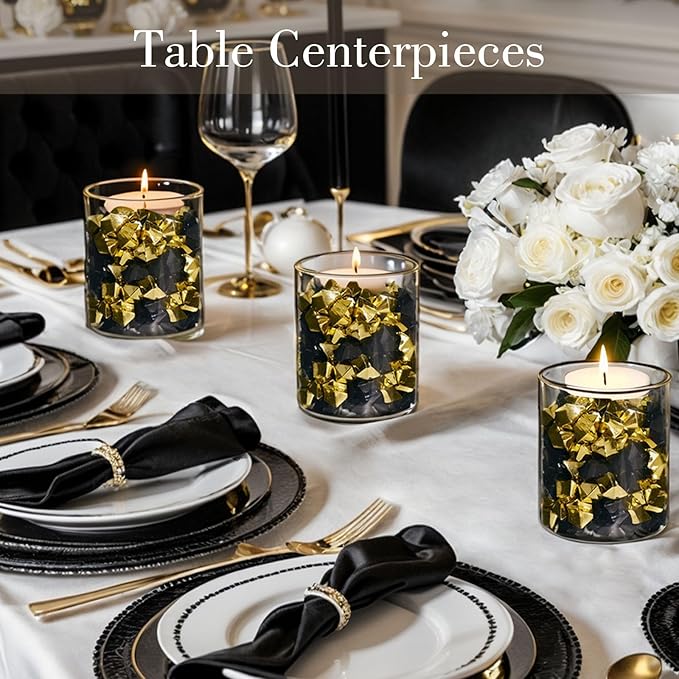 DomeStar 150PCS Gold Acrylic Ice Rocks – Faux Gold Gems Nuggets Vase Fillers for Christmas Centerpieces, Glitter Party Decorations, DIY Crafts & Table Scatter