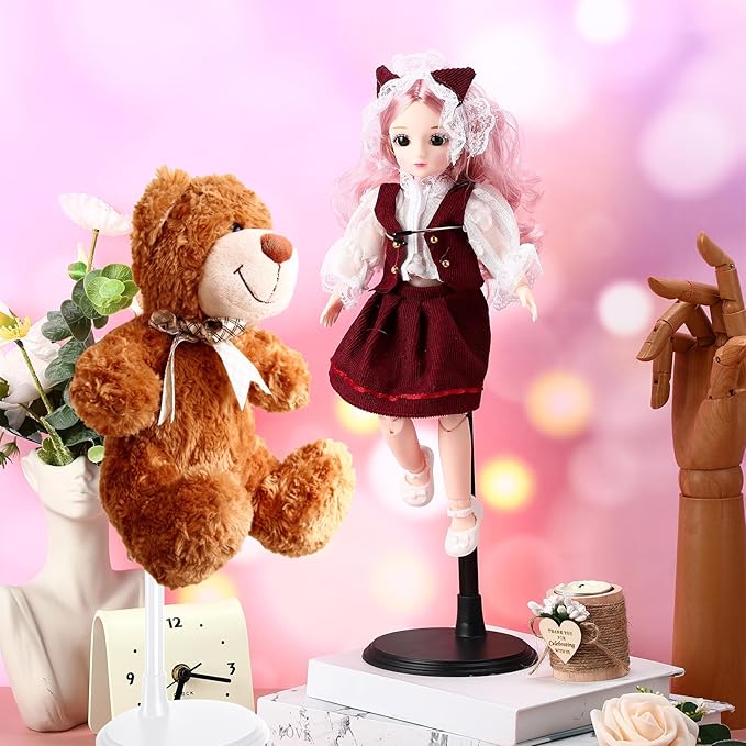 Yaocom 12 Pcs Adjustable Doll Stand Display Holder for 14 to 18 Inches Action Figure Stands with Expandable Waist Wire Bracket Support Dolls Display Rack for Home Shop Birthday Party (White,Black)