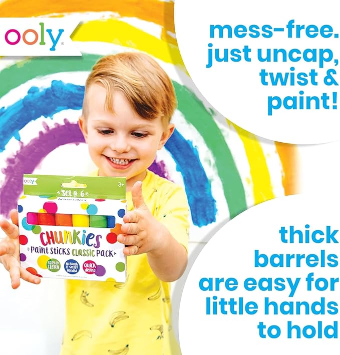 Ooly Chunkies 6 Pastel Paint Sticks For Kids, Tempera Paint Sticks Pastel Colors Set, No Mess Quick Drying Art Supplies for Toddlers and Kids