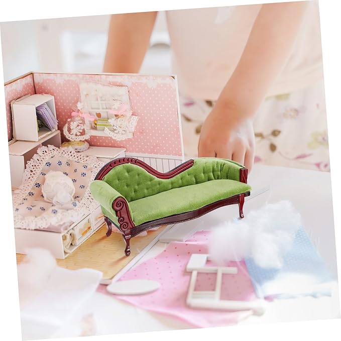 Doll House Mini Chaise Couch Ornaments Dollhouse Living Room Furniture Dollhouse Sofa Arm Chair Miniature Couch Mini Sofa Model Doll Furniture Miniature Vintage Sofa Sofas Birch