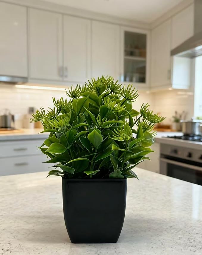 Kemaiyi 4 Pack Small Artificial Plants in Pots, Faux Mini Potted Fake Greenery Assortment for Home Office Desk Decor, Realistic Lifelike Plastic Foliage Indoor Outdoor Decoration