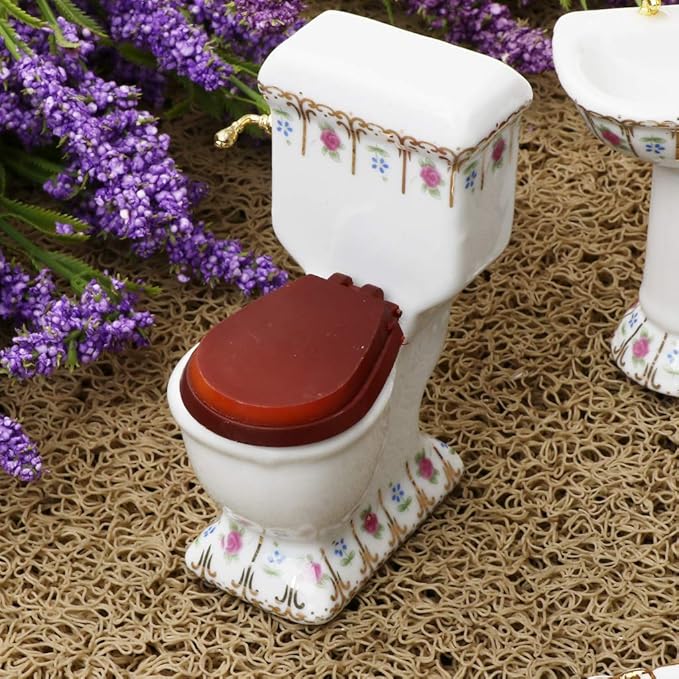 DYNWAVE Bathroom Decor WC Bathtub Set Dollhouse Miniature 1:12# 2，