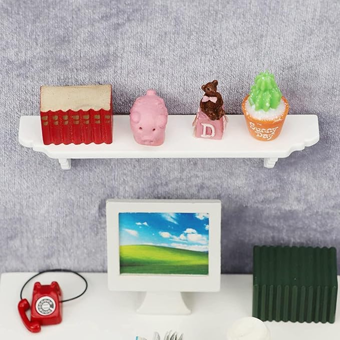 DIY Dollhouse Wall Shelf 1:12 Scale, Removable Miniature Display Shelf for Room Dioramas, Model Kit, Crafts and Antique White Finish for Kitchen, Bathroom, Study Decor
