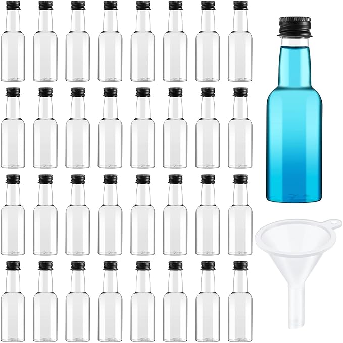 Tessco 100 Pcs Mini Liquor Bottles Plastic Mini Salad Dressing Bottle Christmas Small Shooter Alcohol Holders with Cap Wine Hot Sauce(1.7 Oz,Black)