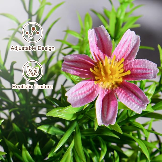 Yarmare 3 Pack Small Fake Plants Artificial Potted Flowers for Indoor Mini Faux Plants with Flowers Greenery for Home Decor Living Room Bathroom Bedroom Office Table Shelf (Pink+Yellow+Purple)