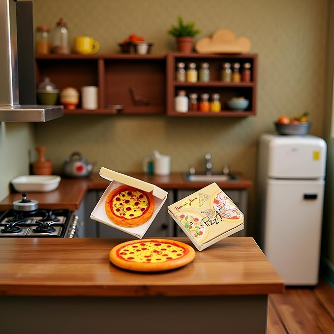 Miniature Pizza Box Set, 1:6 and 1:12 Scale, Dollhouse Food Model and Furniture Accessories