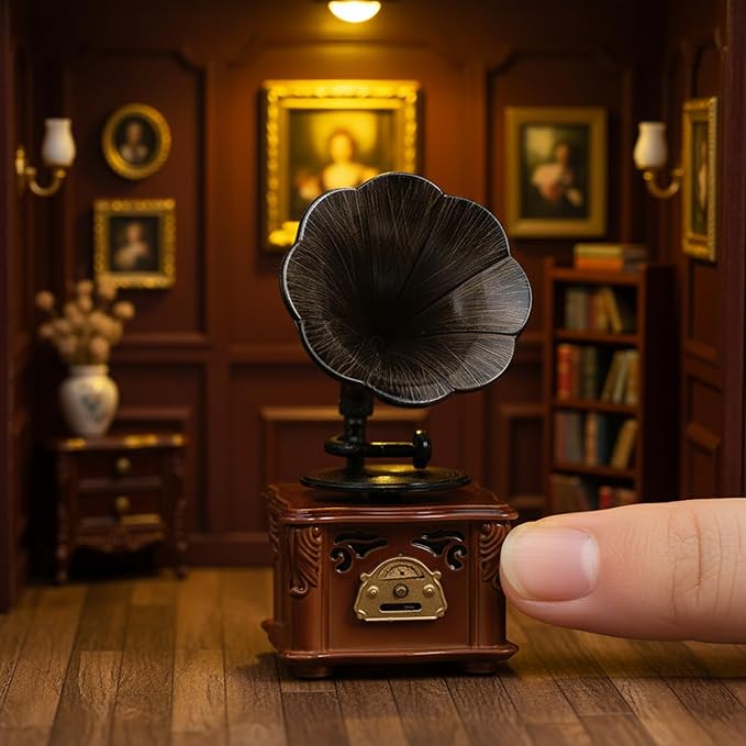 LOGOFUN Miniature Retro Phonograph Set Mini Retro Gramophone with Sound for Dollhouse Home Desktop Collectible Cabinet Decor - 1.7 * 1.3 & 2.3 * 1.1in