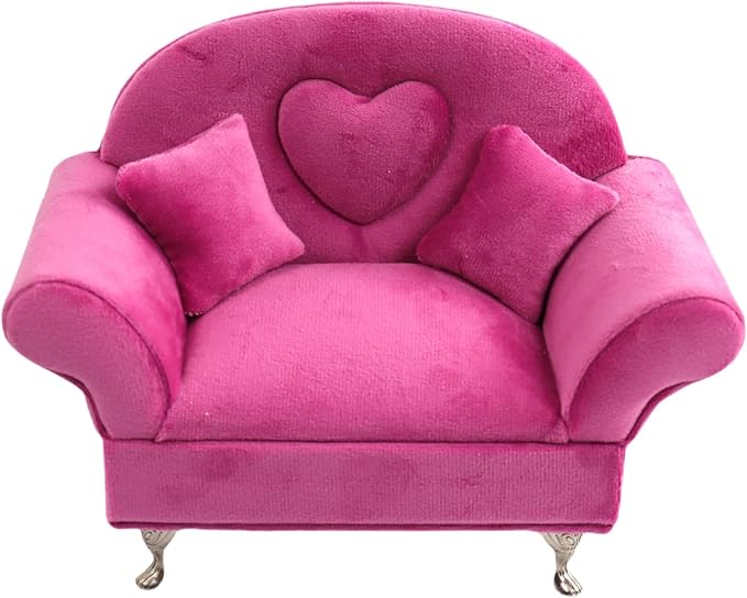CONCISE 1/6 & 1/12 Scale Miniature Velvet Sofa w/Hidden Jewelry Box for Women 14+ Collectors Ring Earring Necklace Bracelet Trinket Storage - Pink Decor for Display & Dressing Tables