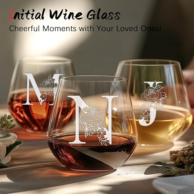 Personalized Gifts for Women, Monogrammed A-Z Wine Glass Customized Gift, Unique Christmas Birthday Gifts for Women Her Mom Friend Sister Wife Daughter Nurse - Dishwasher Safe (N)