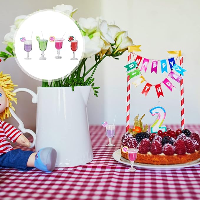 YARDWE 8pcs Miniature Mini Drinks Decoration Dollhouse Glasses Mini Cocktail Glasses Colorful Dollhouse Kitchen Accessories Cake Toppers for Dollhouse Decoration