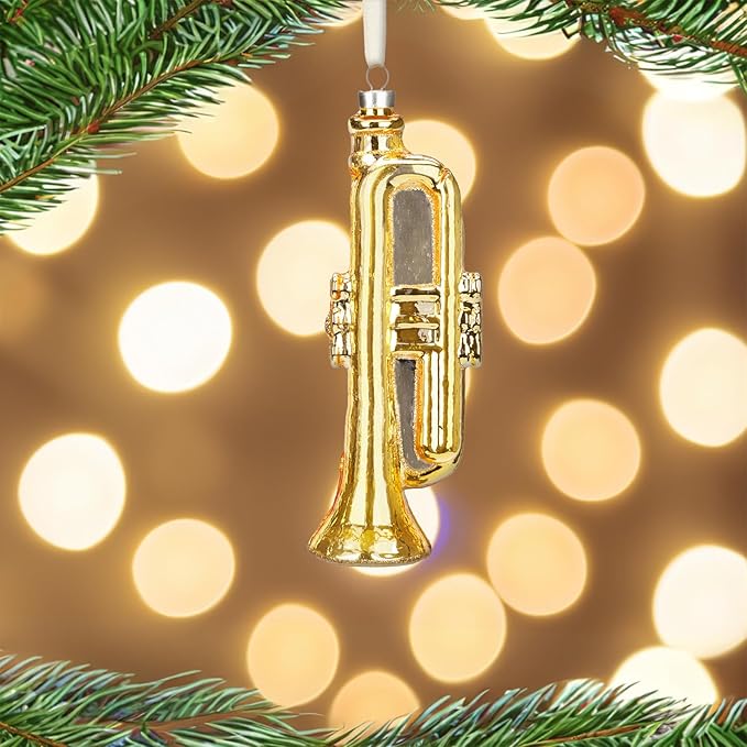 Every Day is Christmas Glass Blown Ornaments Cute Hand Made Figurines Tree Decoration, Set of 2 Trumpet and Saxophone