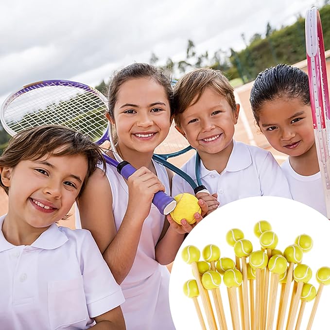 100 pieces bamboo cocktail picks 4.7 inch fruit toothpicks sports ball end cocktail skewers wooden decorative cocktail picks for appertizes, fruit, food, sport party favors (Tennis)