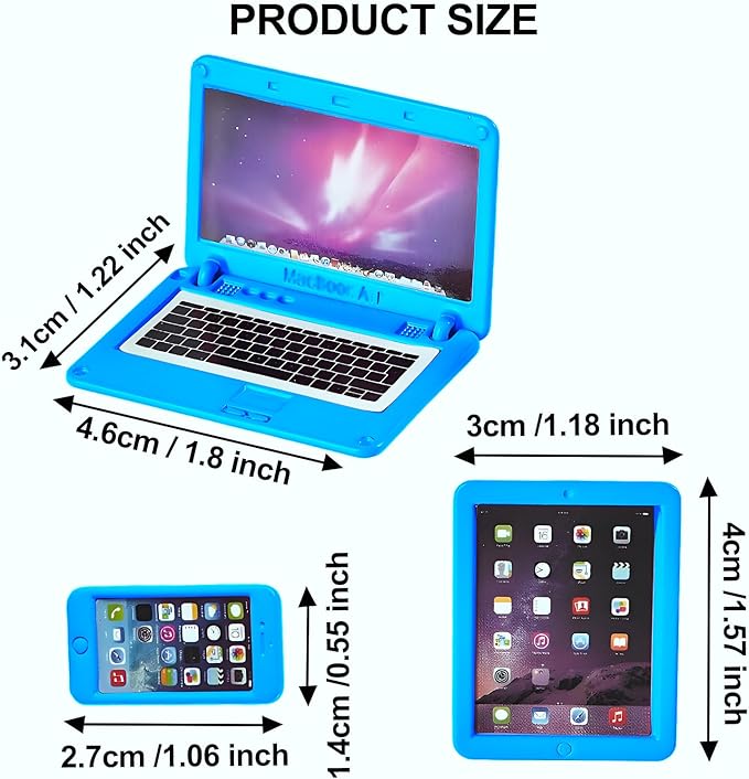 3 Pcs Dollhouse Furniture Accessories Laptop, 1:12 Scale 1:6 Scale Simulation Miniature Phone Tablet Mini Stuff Things for Doll (Blue)