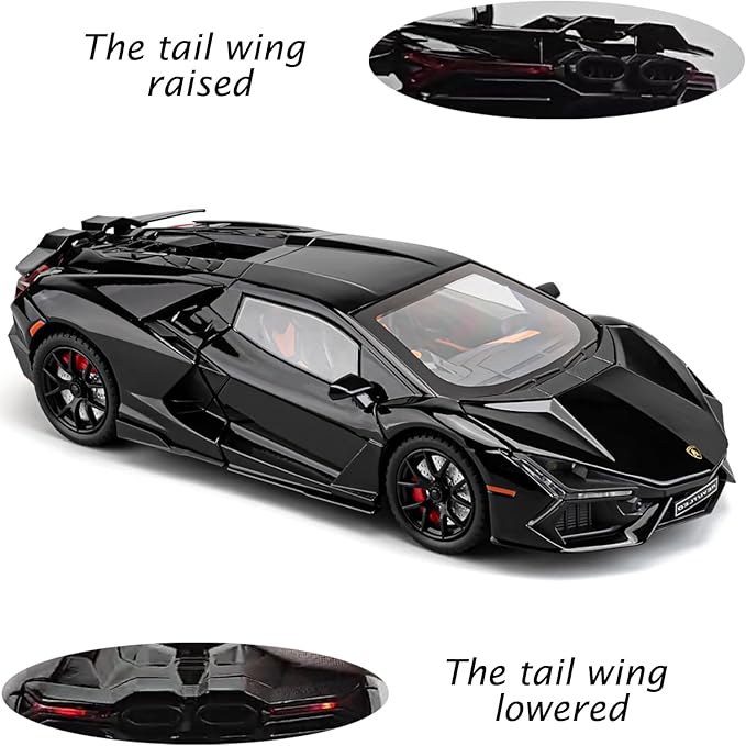 Alloy Collectible 1/24 Black Lambo Revuelto Toy Pull Back Vehicles Diecast Cars Model with Light & Sound