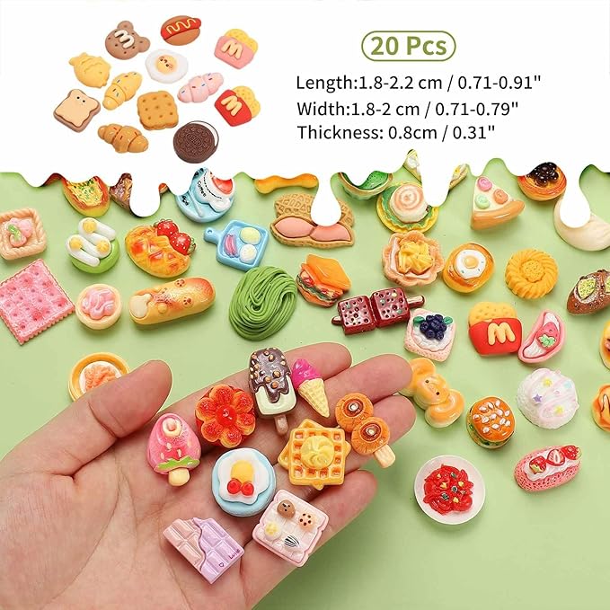 Dollhouse Miniature Food, Cute Mixed Fried Egg Sausage Figures Toys Mini Resin Foods Trinkets for Pretend Play Kitchen Cooking Game & Doll House Decor (Mixing Colors, 20pcs)