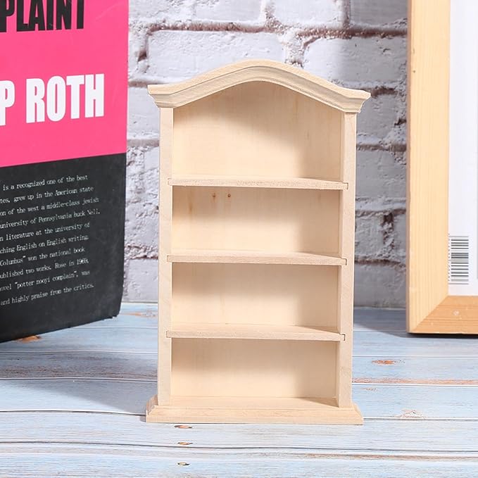 1:12 Mini Bookshelf for Mini Books, 6.2 x 3.7in Dollhouse Bookshelf, Wooden Miniature Bookshelf Decoration as Accessory for Miniature Gardens and Window Displays