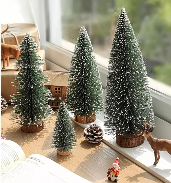 Feill Mini Christmas Trees, Small Wooden Holiday Trees with Snow Tips for Xmas Holiday Party Home Tabletop, Party Centerpiece or Gift