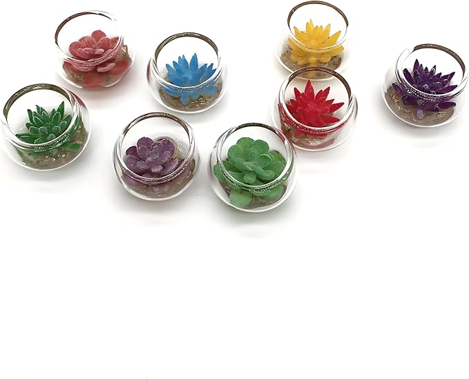 4 Pcs Assorted Color Glass Miniature Succulent Pots – Tiny Artificial Flower Potted Plants for Dollhouse Decoration, DIY Craft, Micro Garden Display, Miniature Home Accessories & Tabletop Ornaments