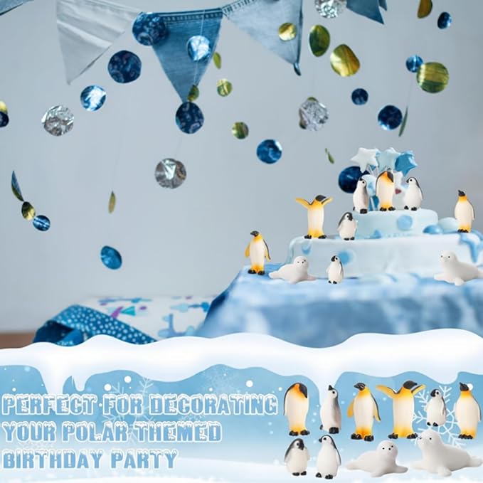 28 Pcs Mini Penguin Figurines Bulk Miniature Penguin Seal for Arctic Habitat Project Realistic Resin Animals Cake Topper Seal Winter Party Birthday Supplies