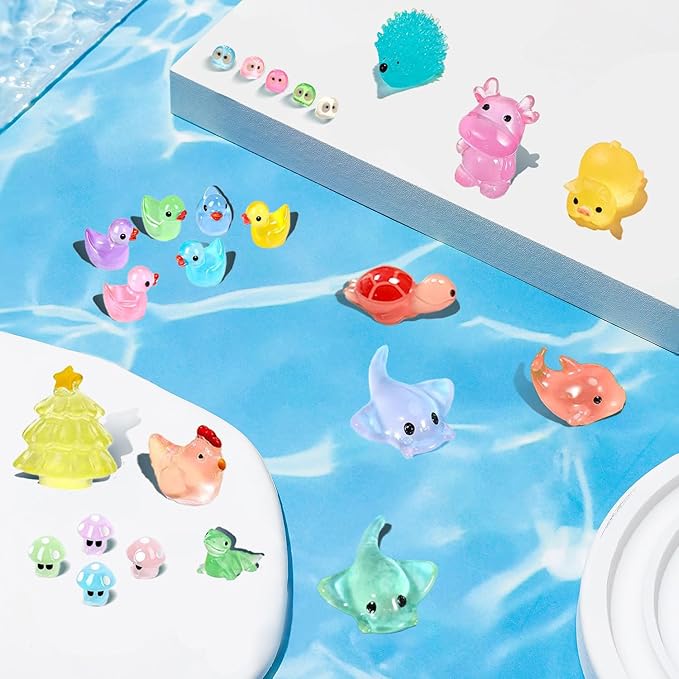 120 PCS Luminous Mini Resin Animal Figurines, 12 Styles, for Miniature Fairy Garden Accessories Micro Landscape Aquarium Garden, Glow in The Dark Tiny Animals