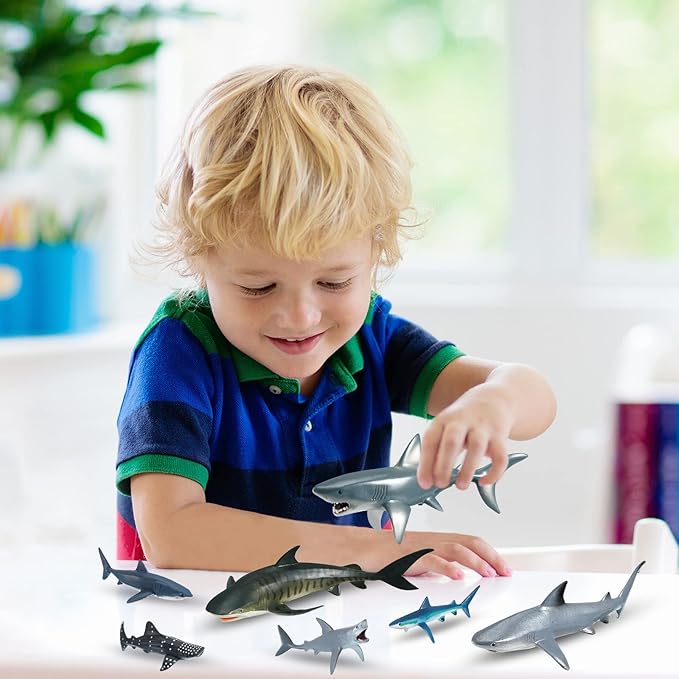 15 Pcs Plastic Shark Toys - Assorted Ocean Animal Figurines, Realistic Bath Toys, Sea Creature Figures, Marine Animals for Kids Birthday Party Favor, Cake Topper, Cognitive Toy
