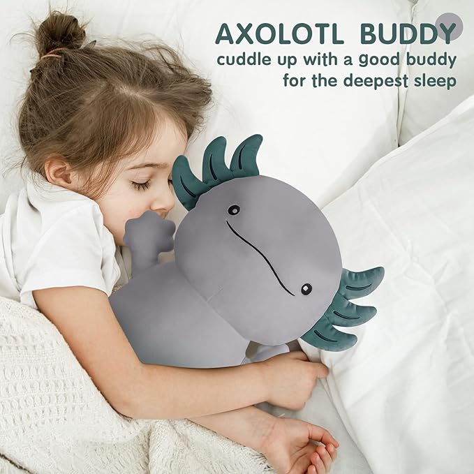 22 inch Cute Giant Grey Axolotl Plush Soft Body Pillow, Large Axolotl Stuffed Animals Toy, Squishy Plushies Gifts for Kids Boys Girls Birthday, Halloween, Christmas