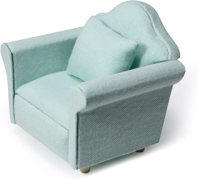 Dollhouse Couch Miniature Furniture Sofa with Pillows for Living Room Desktop Decoration Fabric Sofa Mini Home Scene Accessories Ornament (Single Sofa, Green)