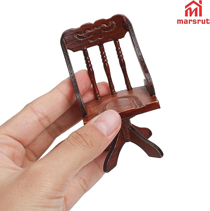 1/12 Scale Wooden Dollhouse Desk and Chair Set, Miniature Office Furniture, Computer Table Accessory, Retro Writing Simulation Pretend Play Doll House Accessories for Photo Props Classroom Scene