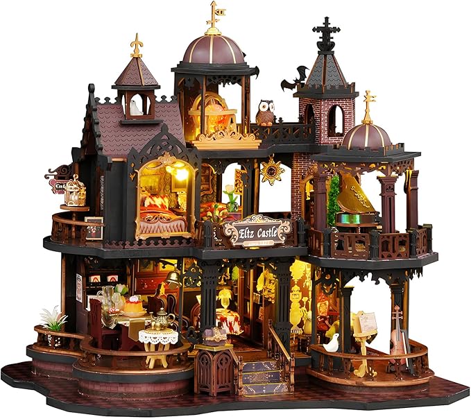 DIY Miniature House Kit Gothic Castle Dollhouse with Furniture & Music Mini Diorama House Building Kit Classic Medieval European Retro House Micro Landscape Scene Fun