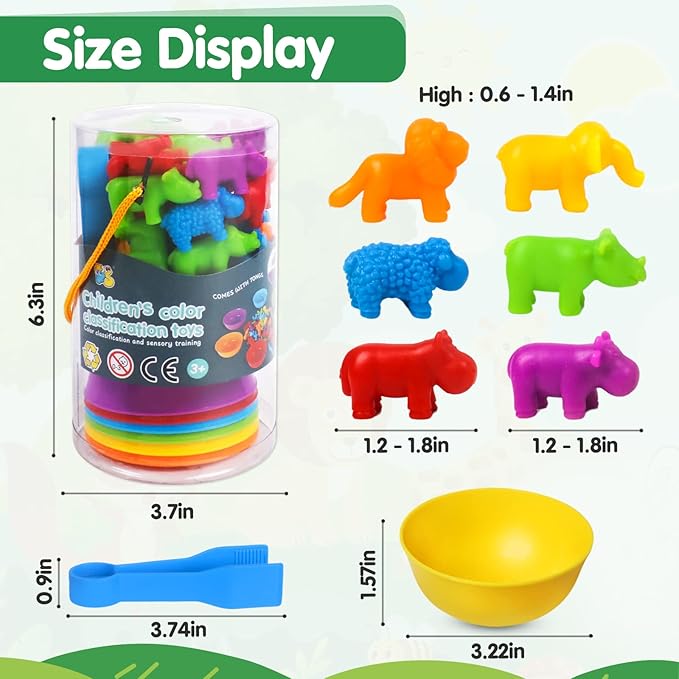 Counting Toys Matching Game for Kids with Sorting Bowls Preschool Learning Educational Activities Toys Color Classification and Sensory Game Set Toddler Fine Motor Toys for 3 4 5 Years Old-Animals