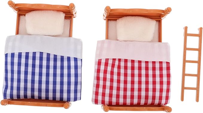 Veemoon 2 Packs Dollhouse Bed Miniature Furniture Bunk Mini Dollhouse Bedroom Accessories Calico Bed Ornaments DIY Doll House Room Decor Set 1: 12 Scale House Furniture, PVC