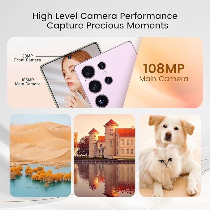Bnjbmj I25 Ultra Flagship Killer Smartphone - Snapdragon 8 Gen 3, 16GB+512GB, Massive 6.99" FHD+ Display, 108MP+68MP Pro Cam, 7000mAh 2-Day Battery, Android 14, Includes Stylus Pen (Pink)
