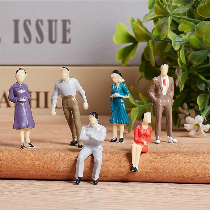Juexica 80 Pcs Mini People Figurines 1:50 Scale Model Trains Architectural Painted People Figures Tiny Plastic Miniature Figurines Sand Tray Miniatures Sitting Standing Toy Model for Miniature Scenes