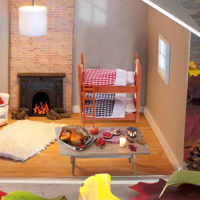 Miniature Dollhouse Bed, 1:12 Dollhouse Bed Doll House Furniture of Bunk Bed with Ladder for Doll House Decor Bedroom Set