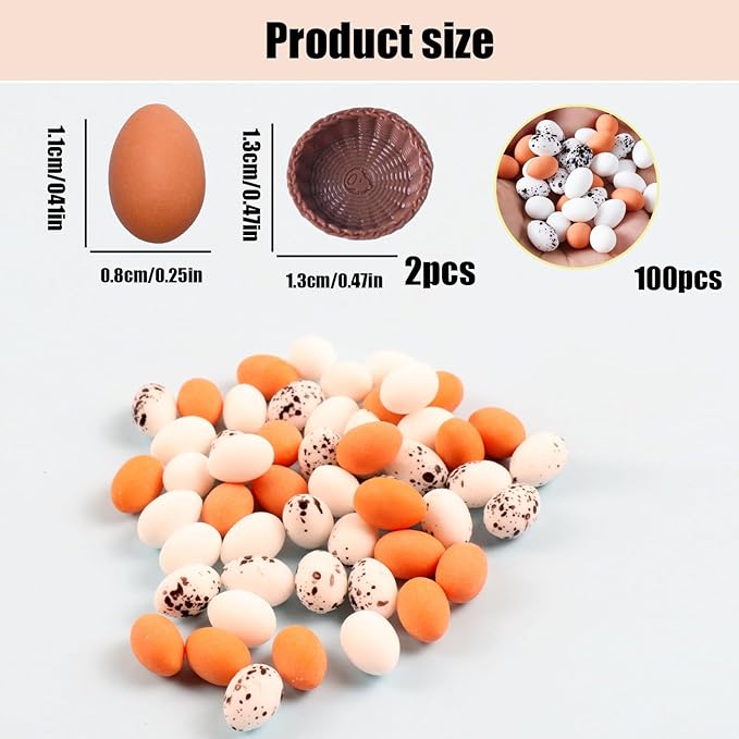 102pcs Miniature Easter Eggs Artificial Mini Bird Eggs Micro-Scene Decorations for DIY Crafts, Micro-Scene, Dollhouse, Easter Party Decorations