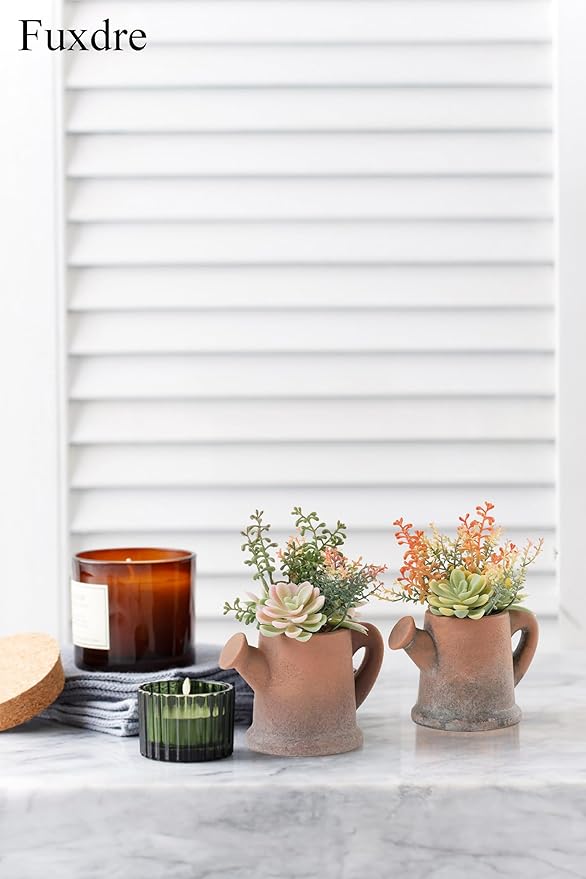 Fuxdre 2-Pack Artificial Succulent Plants in Vintage Pots - Waterproof Fake Plants for Home Office Desk Decor - Low Maintenance Indoor Greenery for Bathroom Shelf Table