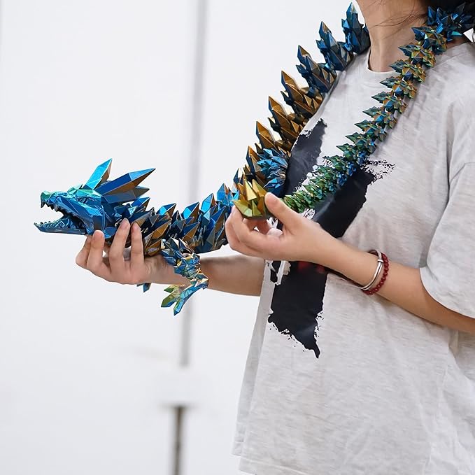 48.82inch Super Large 3D Printed Crystal Dragon,Movable mouth,Flexible Joint Animal lacertid Figurines, Home Office Decor,Fidget Toy for Adults Teens Boy Festival Gifts ,Executive Desk Toy (GREEN)