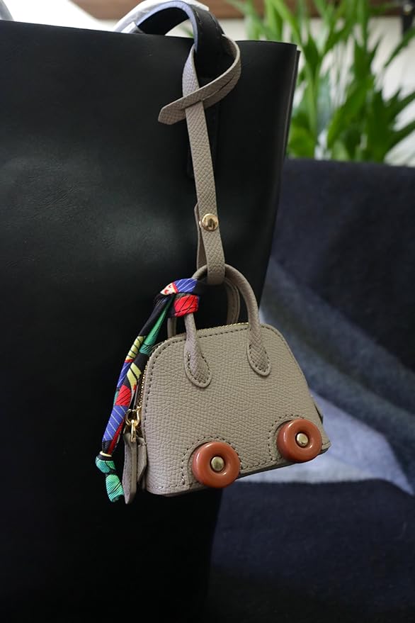 Buyborgood Women's 2 PCS Mini Tote Bag Charms Keychain Pouch Small Coin Purse Wallet, Camel+Brown