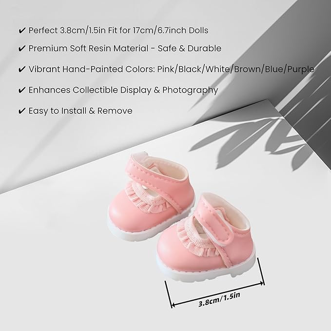 Doll Shoes for Lu bubu 17cm Dolls(No Doll) , Mini Shoes Accessories, Cute PU Leather Lace Shoes Suitable for 17cm Doll, Dress Up Doll Shoes Replacement Pink