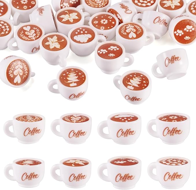 Cheriswelry 24Pcs Mini Coffee Cups Resin Coffee Miniature Ornaments Drink Tableware Dollhouse Accessories 14x23mm for Kitchen Play Party Garden Tableware Decorations