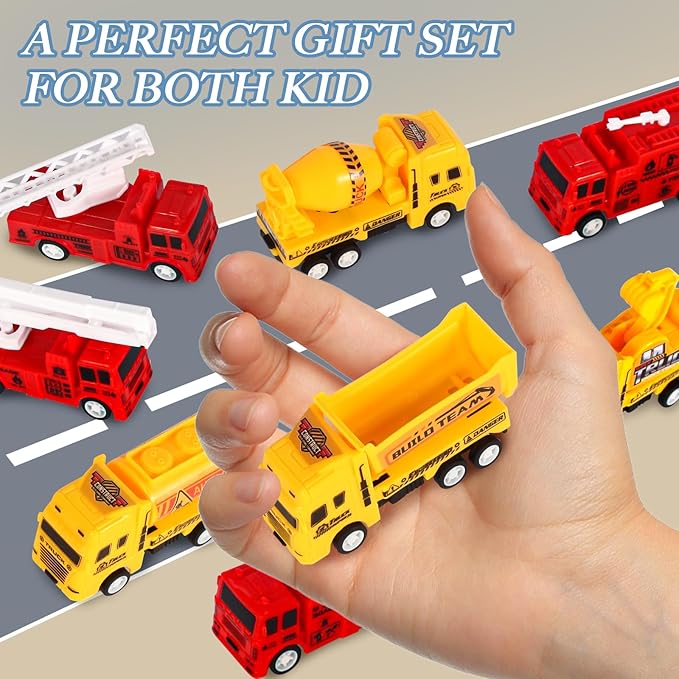 8 Pack Pull Back Cars Vehicle Toys Set, Fire Truck Construction Truck Model for Kids Boys Girls Toddler, Mini Pull Back Vehicles Party Favors Birthday Gift Classroom Prize Pinata Fillers