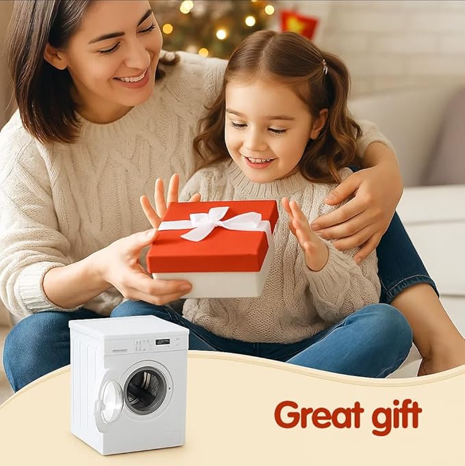 Mini Washing Machine Model - Real Rotating Drum Design, 1:12 Dollhouse Miniature Washing Machine Furniture Appliance Model Dollhouse Decoration Accessories (White)